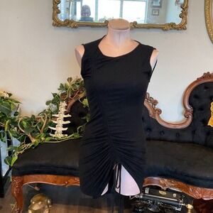 Lovers + Friends Drawstring Ruched Bodycon Dress Sleeveless Size S Black